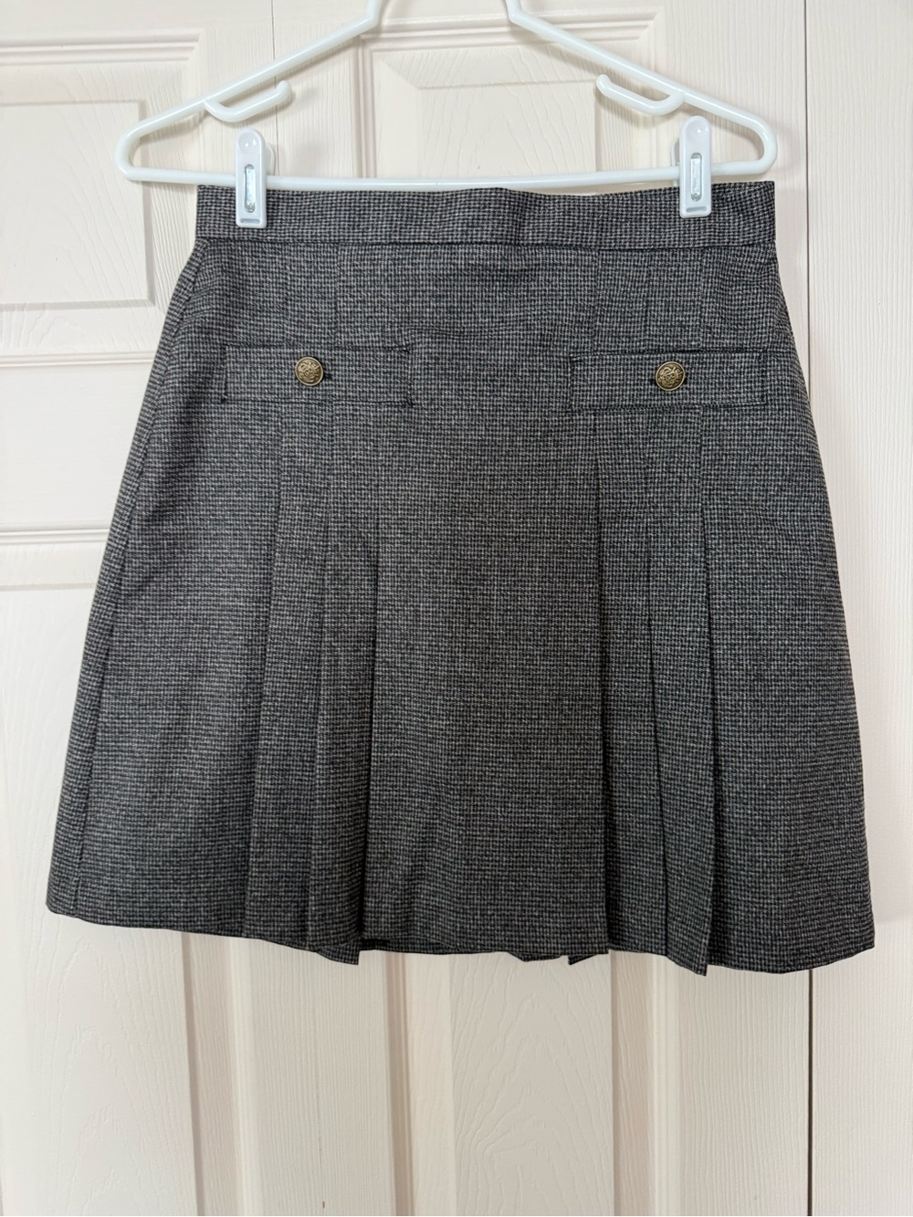 LOFT Gray Pleated Mini Skirt with Button Detail